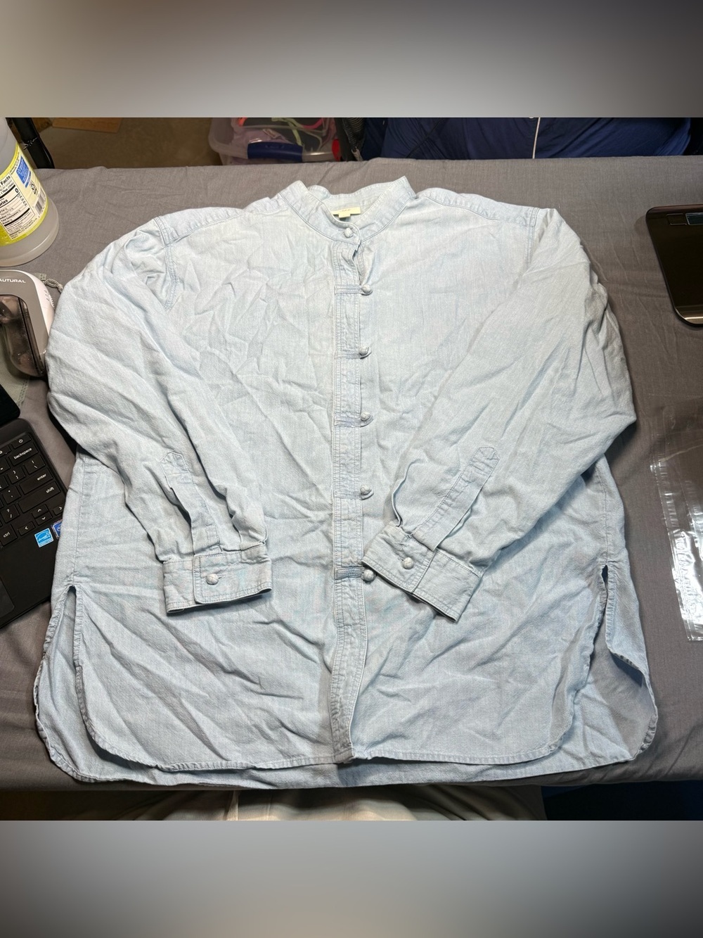 J. Jill Light Blue Mandarin Collar Button-Front Shirt